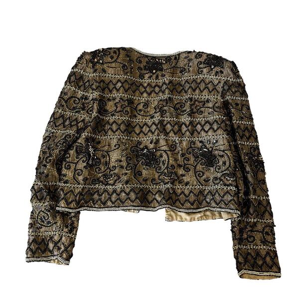 Vintage 80s Silk Beaded Jacket Gold and Black Women's Size Medium - Picture 5 of 5